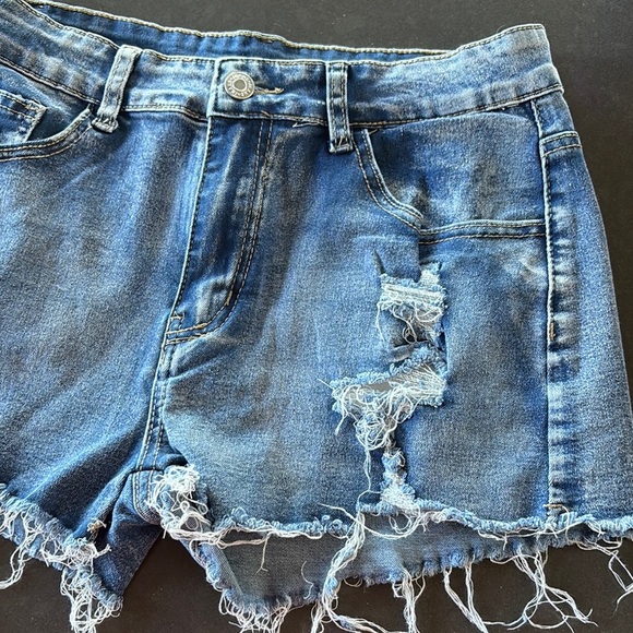 Distressed Blue Denim Shorts - Picture 3 of 8
